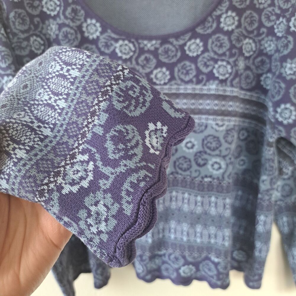 Ll Bean Womens XL Long Sleeve Sweater Top Blue Purple Floral Paisley Shirt - Picture 3 of 10
